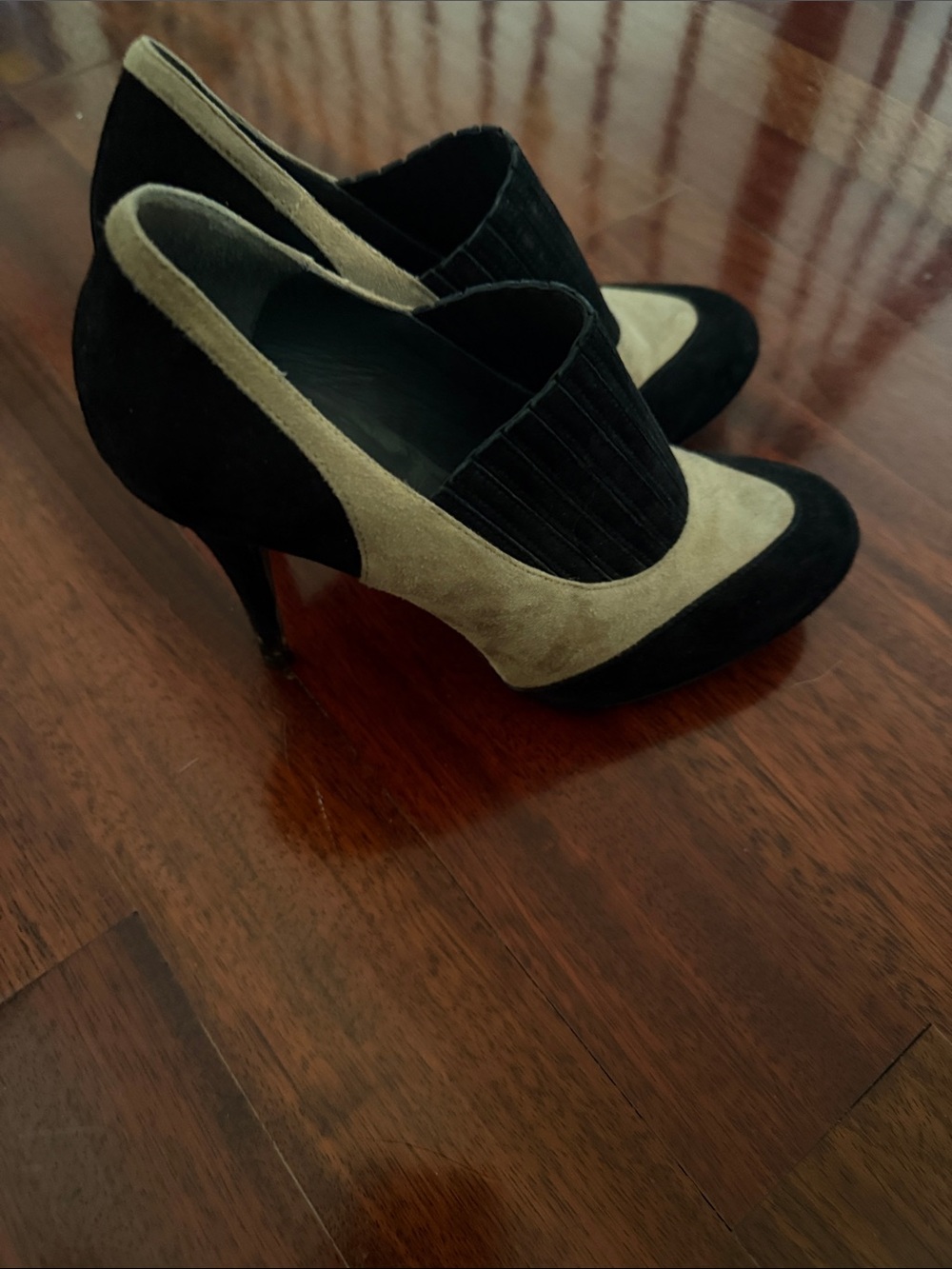 Donald J. Pliner Black and Taupe Suede Two-Tone Heels.  Wore Once
